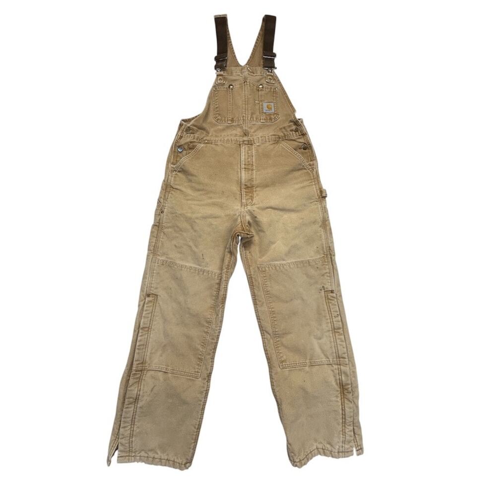 Carhartt Overalls Mens 36x30 Duck Bib R02BRN Insulated Faded Distressed Dbl Knee